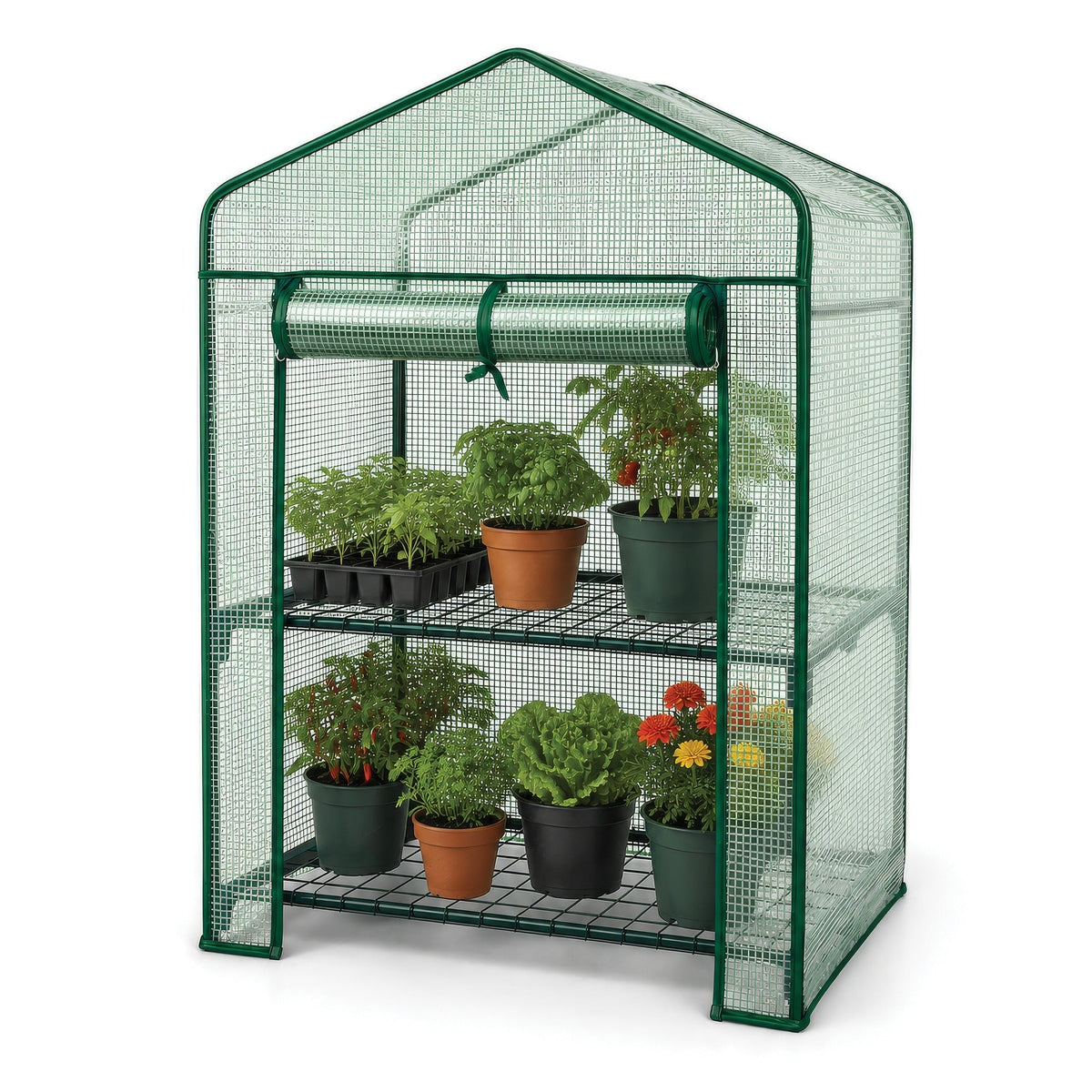 St Helens Home and Garden Mini Greenhouse with Shelves and PVC Cover_Grow Bags