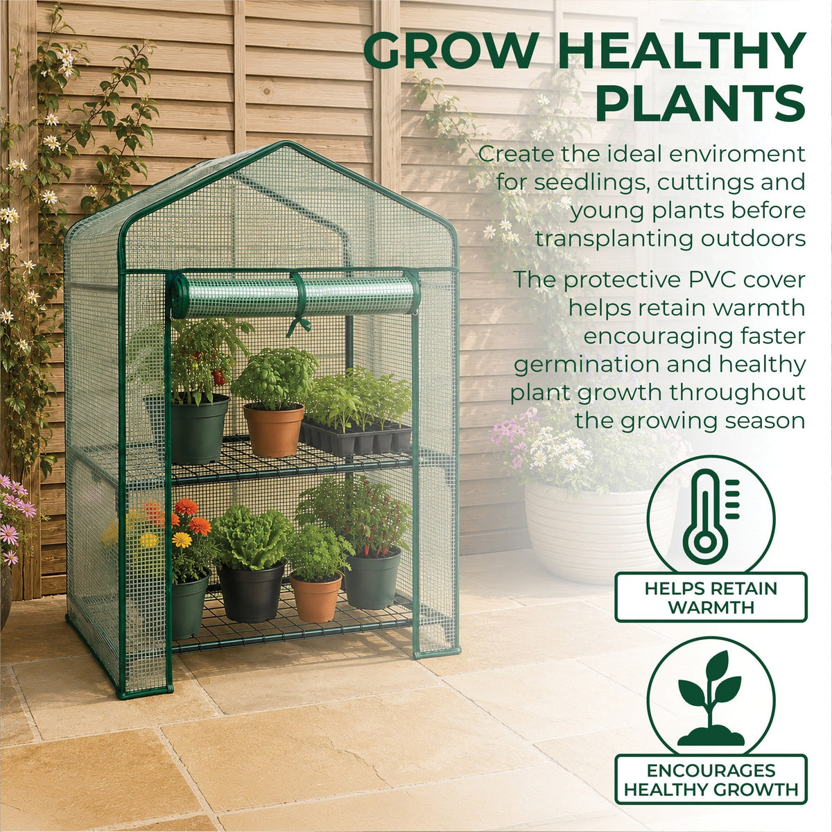 St Helens Home and Garden Mini Greenhouse with Shelves and PVC Cover_Grow Bags