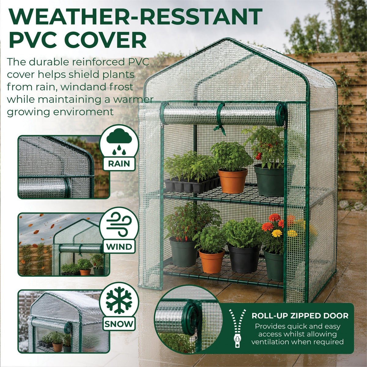 St Helens Home and Garden Mini Greenhouse with Shelves and PVC Cover_Grow Bags