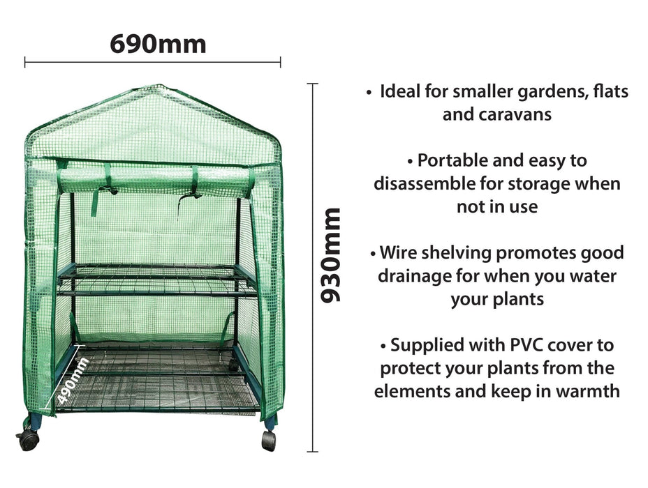 St Helens Home and Garden Mini Greenhouse with Shelves and PVC Cover_Grow Bags
