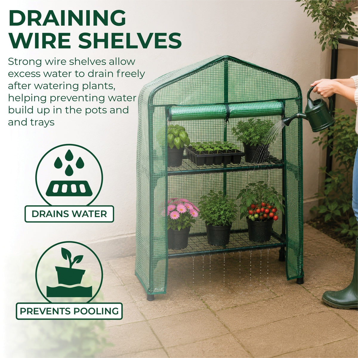 St Helens Home and Garden Mini Greenhouse with Shelves and PVC Cover_Grow Bags