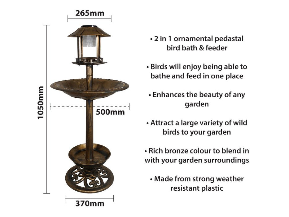 St Helens Home Garden Ornamental Free Standing, Weather Resistant, Pedestal style, Easy Assemble Bird Bath Feeder with Solar Powered Light_Bird Baths