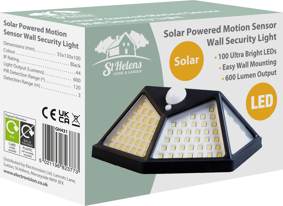 Solar Powered Motion Sensor Wall Security Light - 600 Lumens