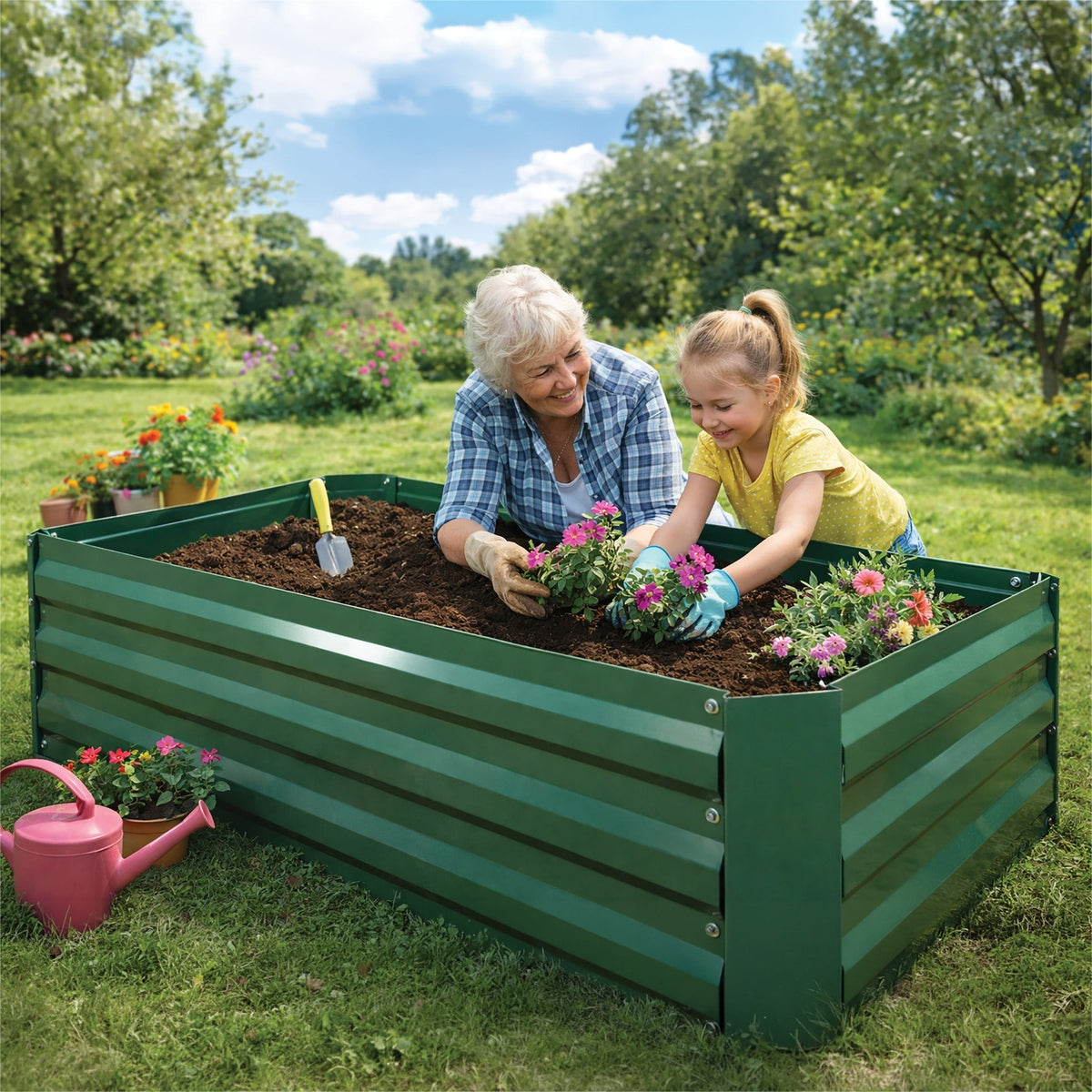 St Helens Home and Garden Metal Raised Garden Bed, Rectangle Green_Planters
