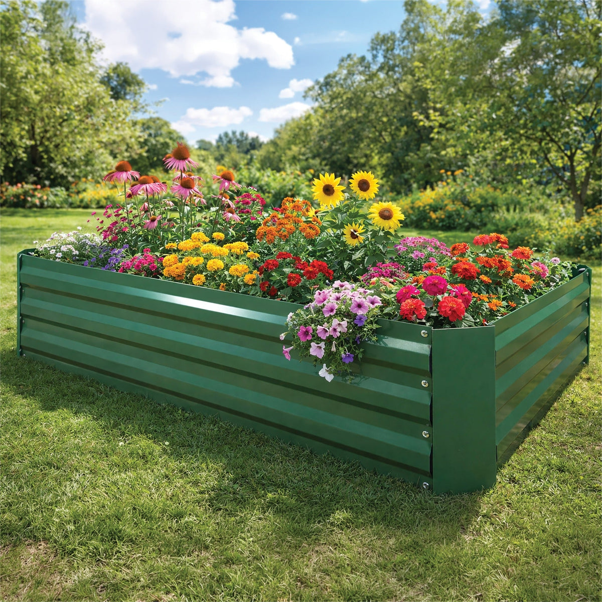 St Helens Home and Garden Metal Raised Garden Bed, Rectangle Green_Planters