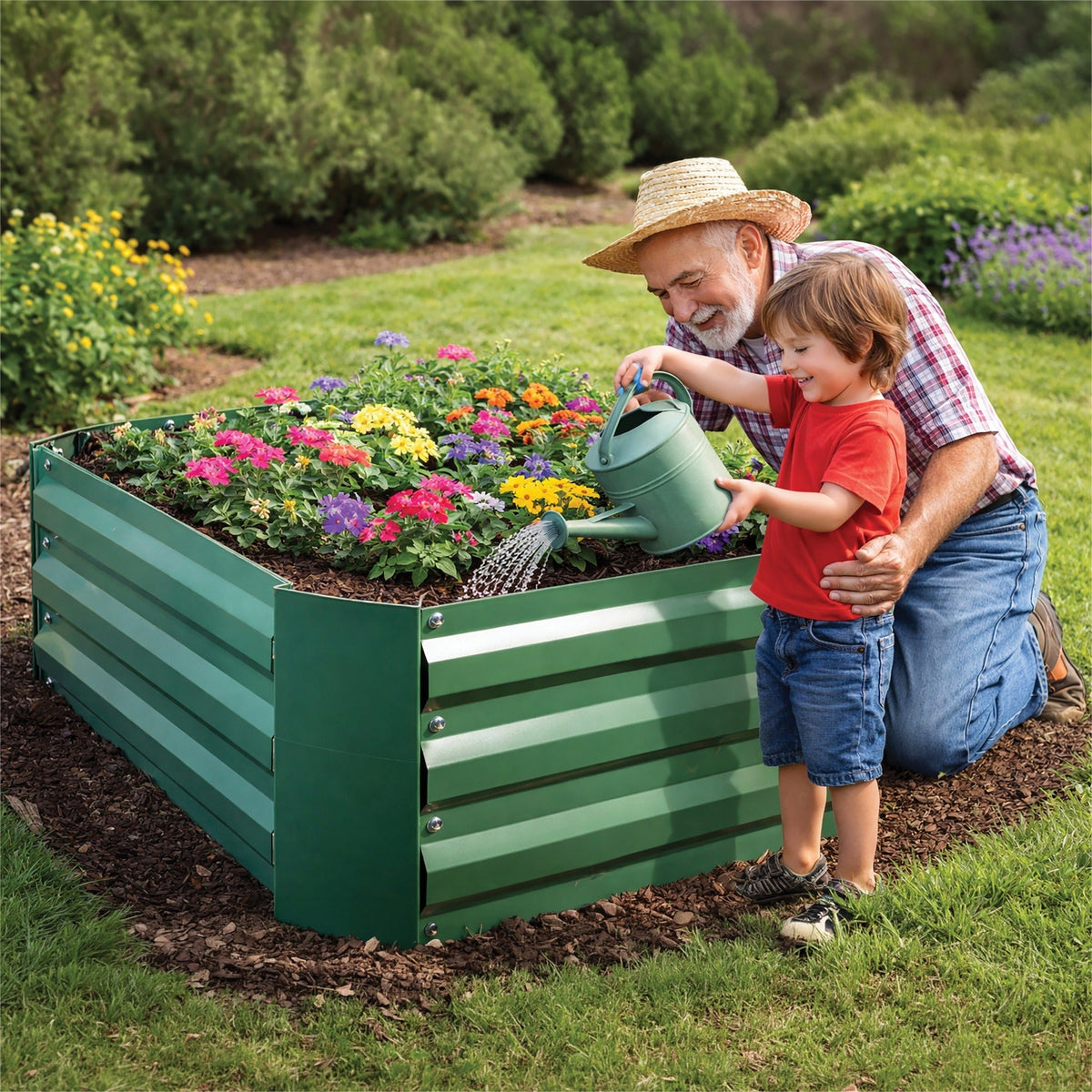 St Helens Home and Garden Metal Raised Garden Bed, Square Green_Planters