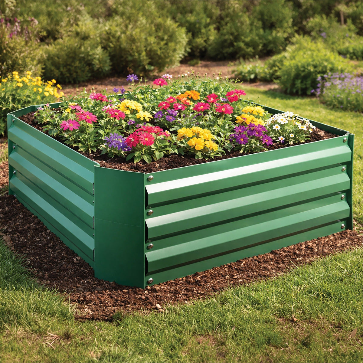St Helens Home and Garden Metal Raised Garden Bed, Square Green_Planters