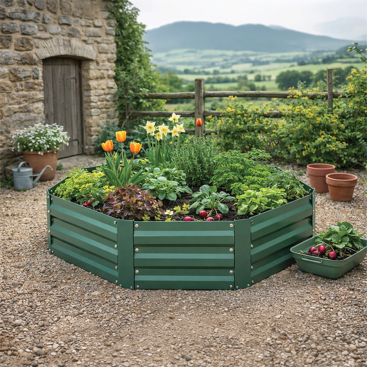 St Helens Home and Garden Metal Raised Garden Bed, Hexagon Green_Planters