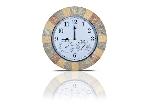 Sandstone Effect 13 Inch Outdoor and Indoor Wall Clock with Thermometer & Hygrometer_Clocks