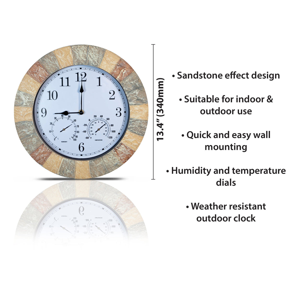 Sandstone Effect Outdoor Wall Clock with Thermometer & Hygrometer_Clocks