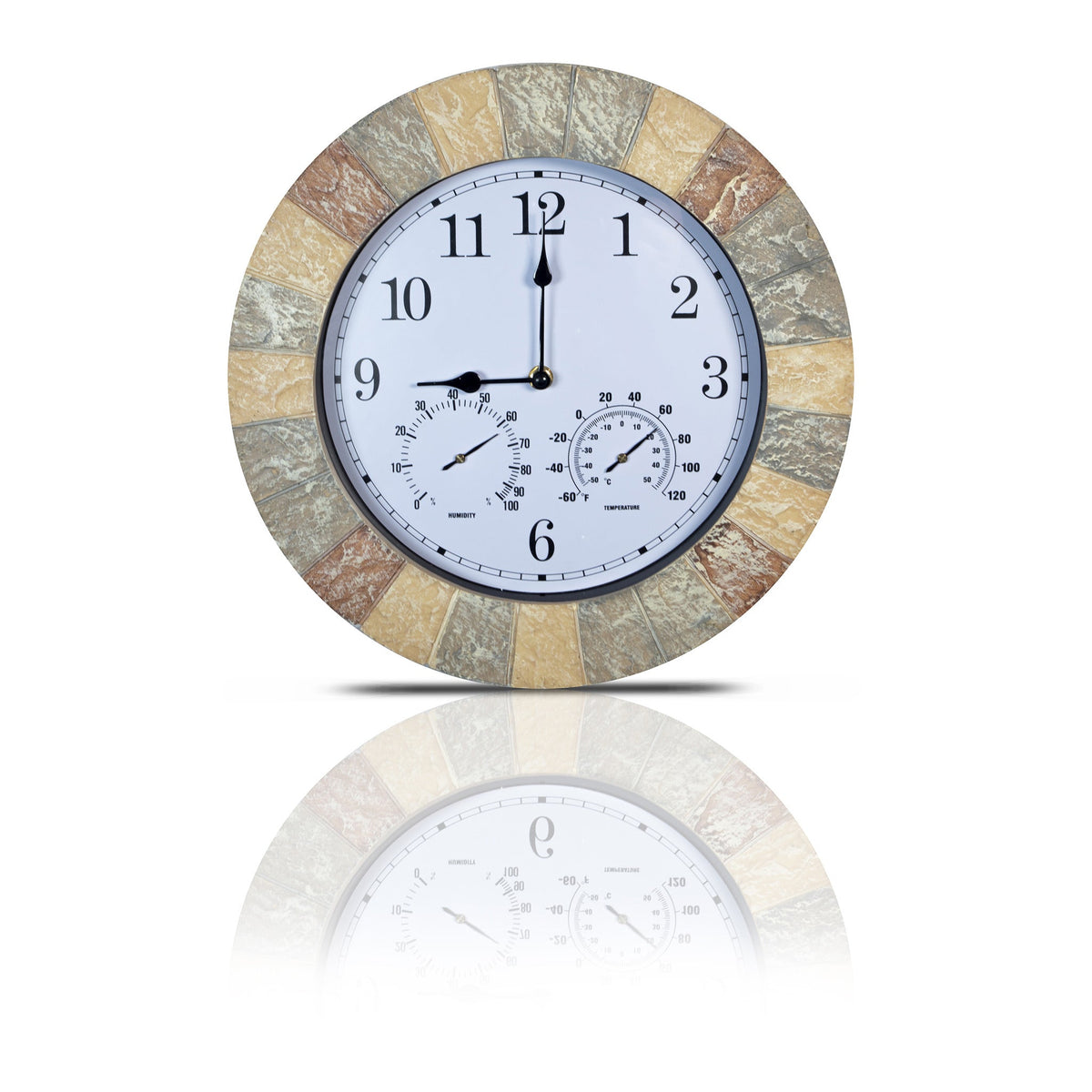 Sandstone Effect Outdoor Wall Clock with Thermometer & Hygrometer_Clocks