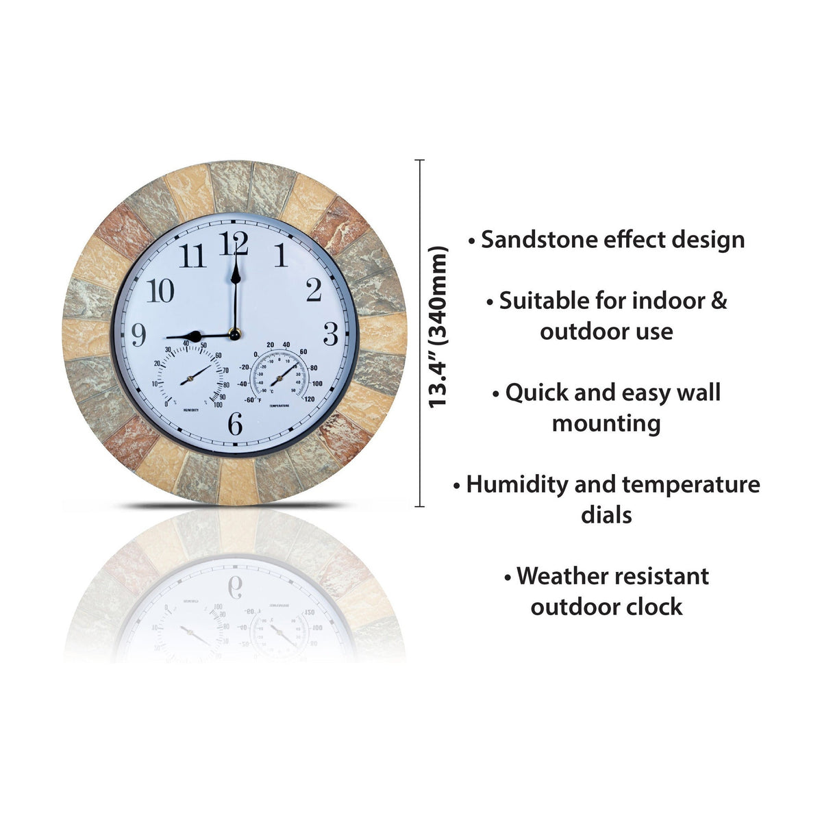 Sandstone Effect Outdoor Wall Clock with Thermometer & Hygrometer_Clocks