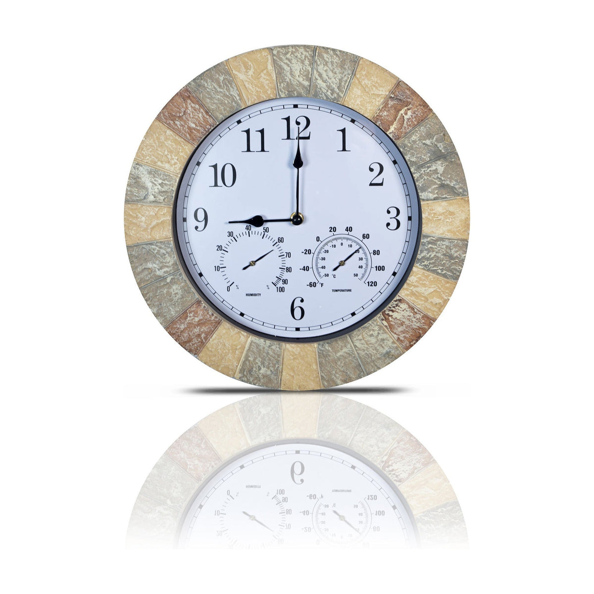 Sandstone Effect Outdoor Wall Clock with Thermometer & Hygrometer_Clocks