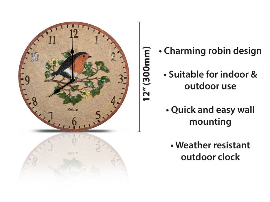 Robin Design 12" Outdoor/Indoor Wall Clock_Clocks