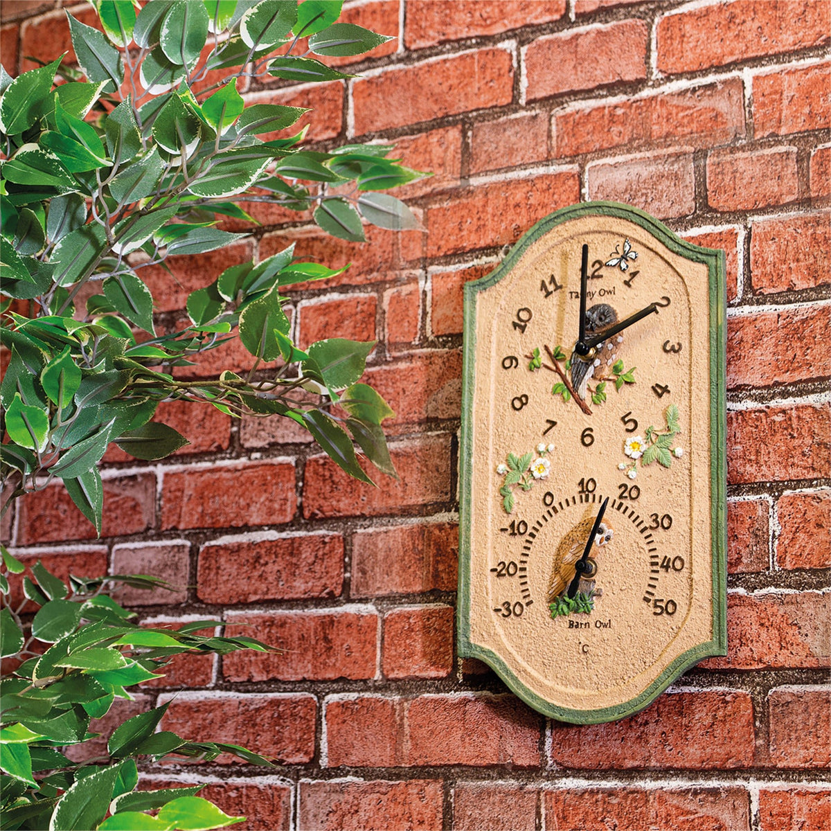 Owl Outdoor Wall Clock with Thermometer_Clocks