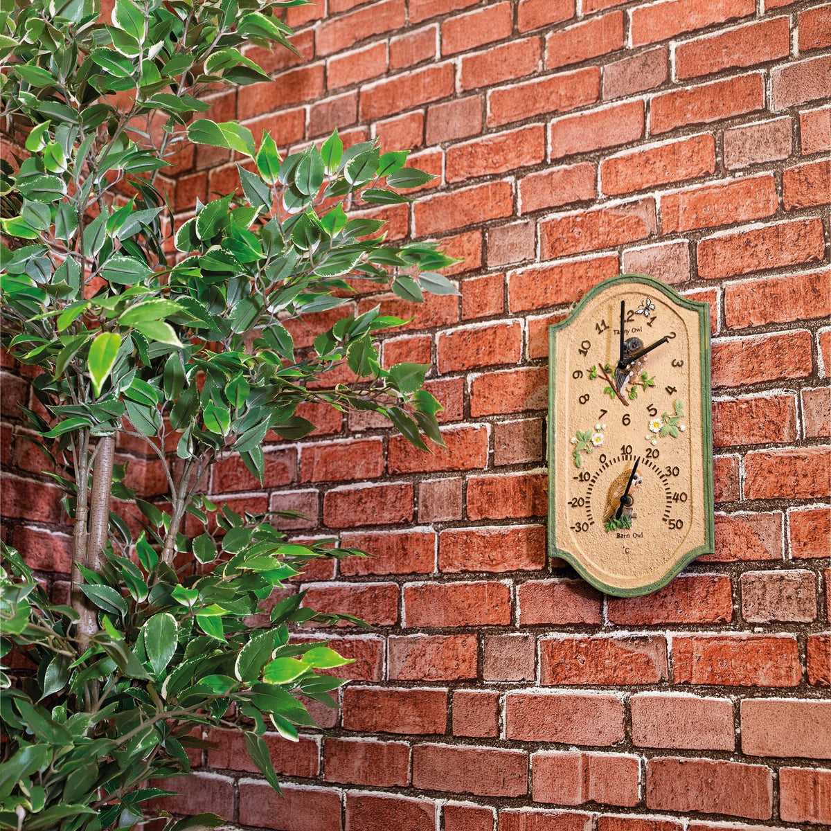 Owl Outdoor Wall Clock with Thermometer_Clocks