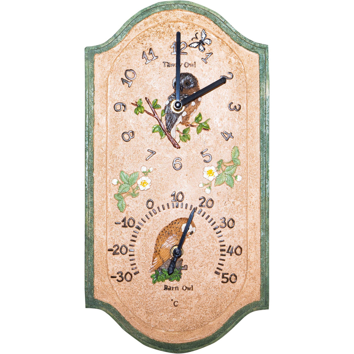 Owl Outdoor Wall Clock with Thermometer_Clocks