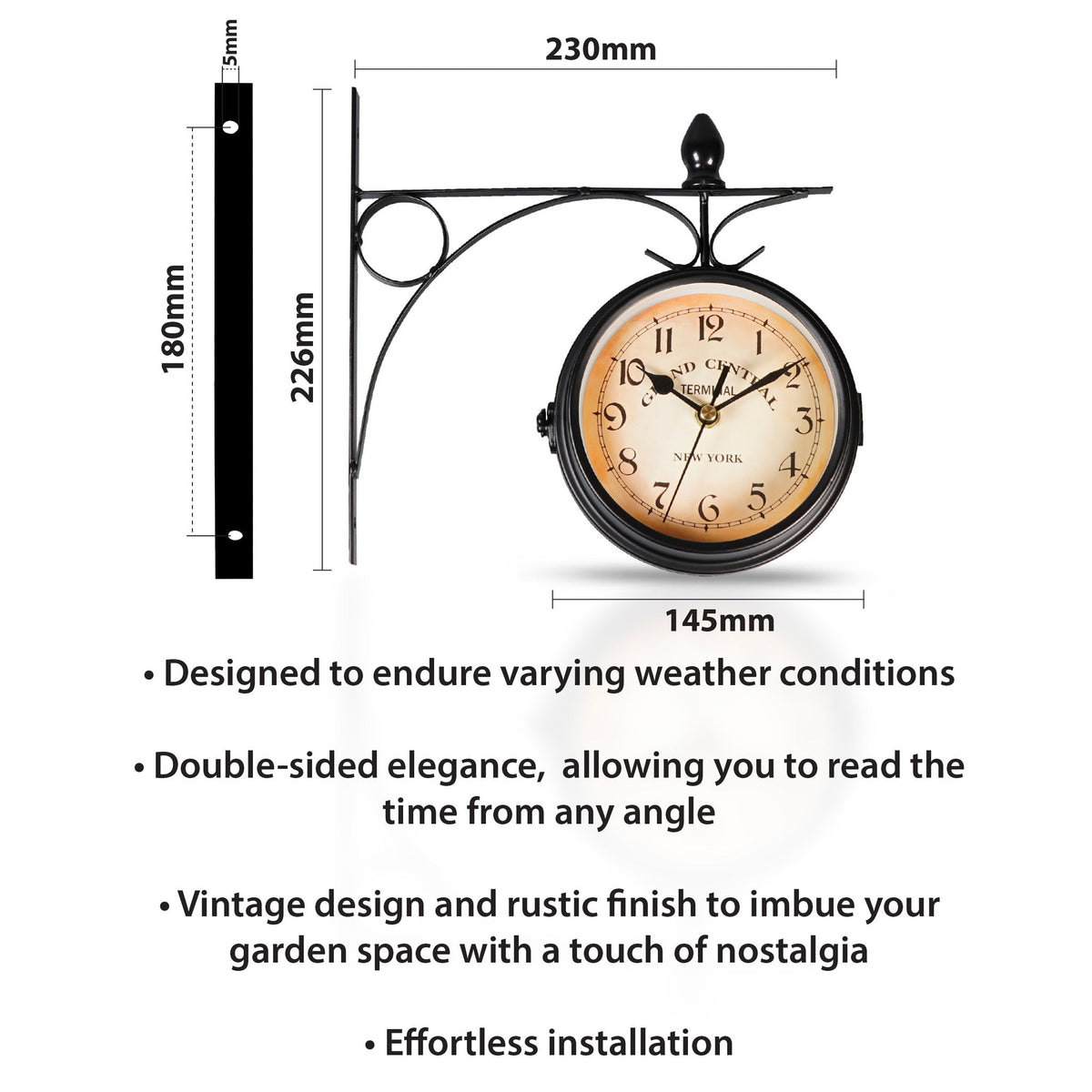 Double-Sided Vintage Outdoor Station Clock - Wall Mounted_Clocks