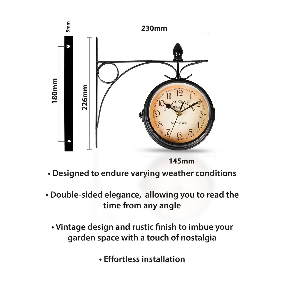 Double-Sided Vintage Outdoor Station Clock - Wall Mounted_Clocks