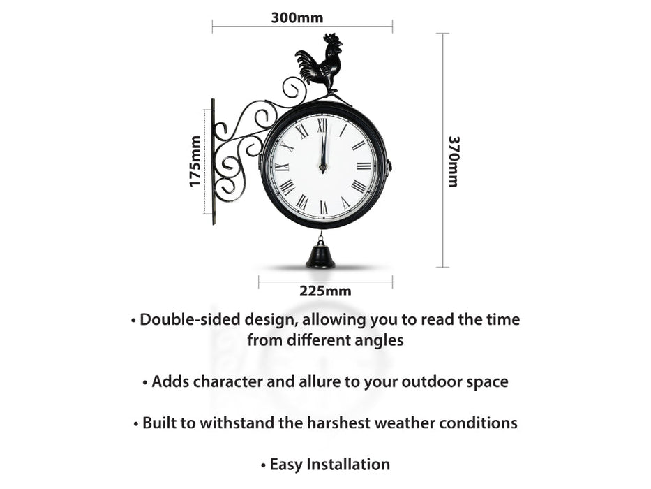 outdoor clock with plant hanger Double-Sided Vintage Outdoor Station Clock