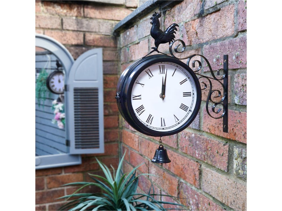 outdoor clock with plant hanger Double-Sided Vintage Outdoor Station Clock
