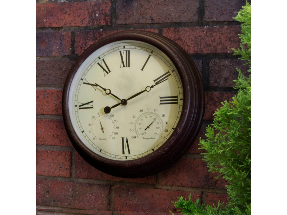 Garden Vintage Design 15" Outdoor and Indoor Clock with Thermometer and Hygrometer_Clocks