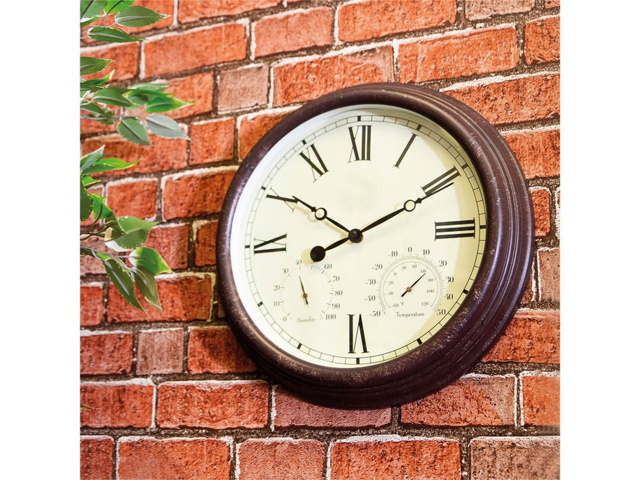 Garden Vintage Design 15" Outdoor and Indoor Clock with Thermometer and Hygrometer_Clocks