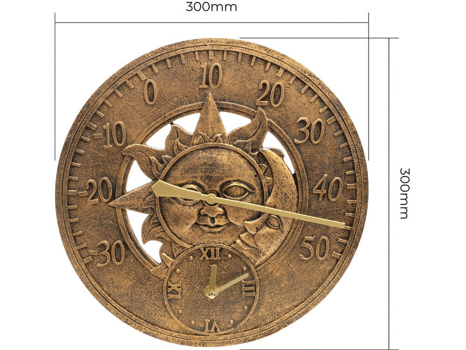 Vintage Sun and Moon Clock and Thermometer 30cm / 12"_Clocks
