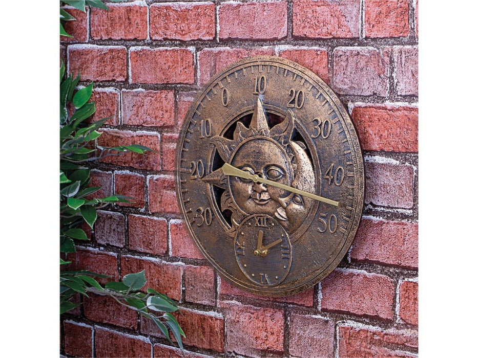 Vintage Sun and Moon Clock and Thermometer 30cm / 12"_Clocks