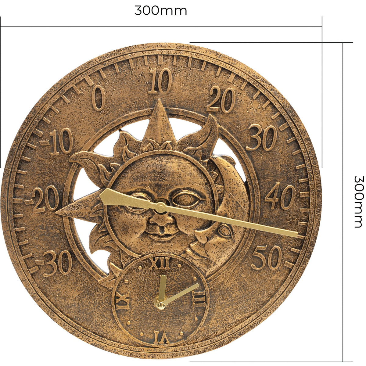 Vintage Sun & Moon Outdoor Wall Clock with Thermometer_Clocks