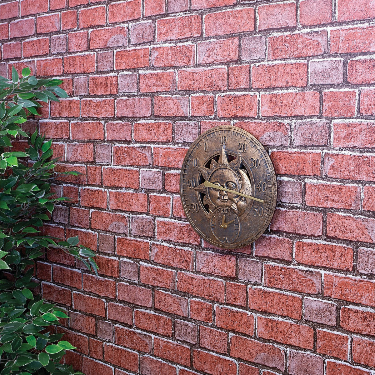 Vintage Sun & Moon Outdoor Wall Clock with Thermometer_Clocks