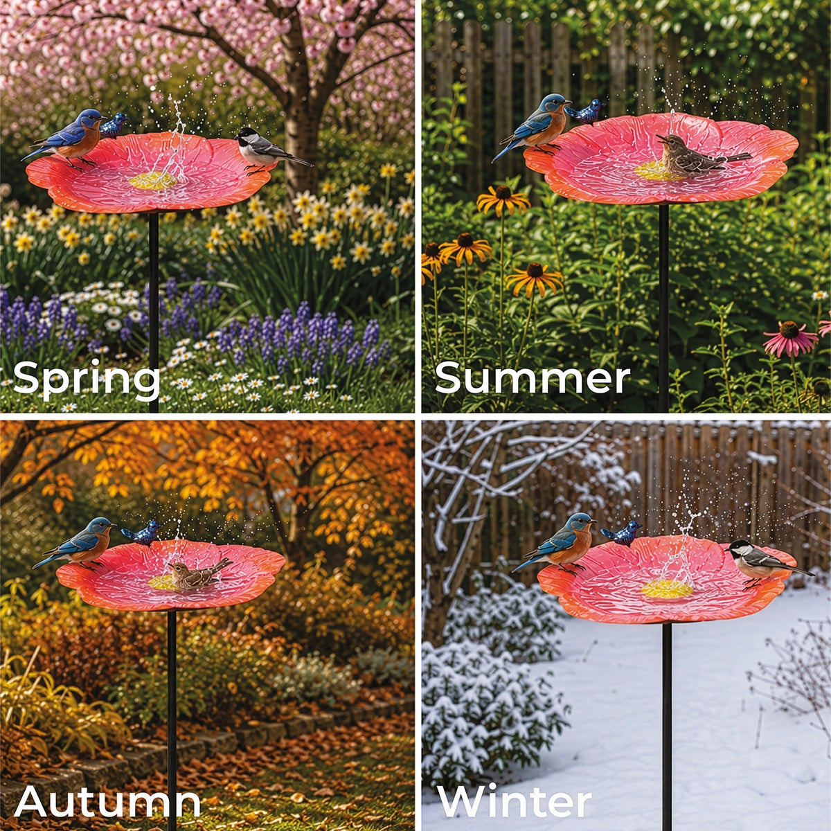 Red Flower Garden Bird Bath_Bird Baths