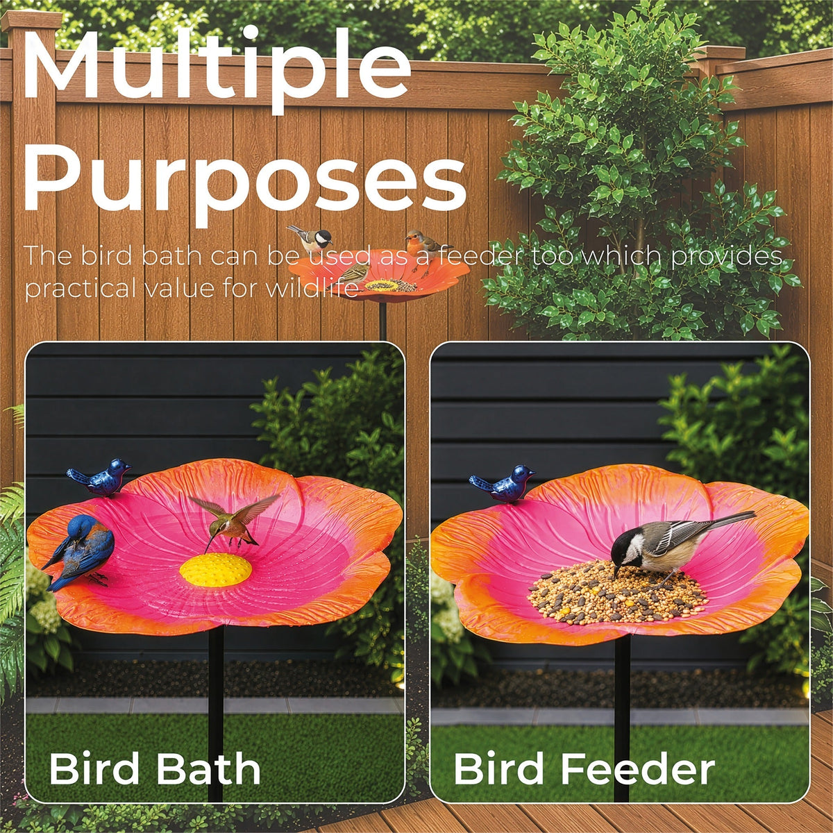 Red Flower Garden Bird Bath_Bird Baths