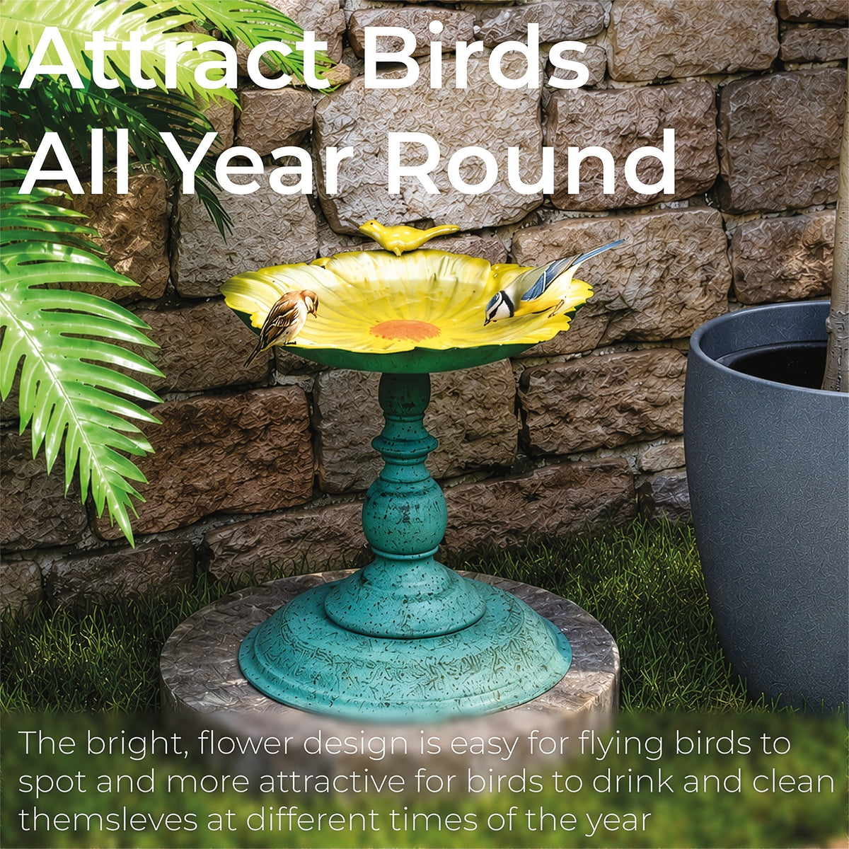 Yellow Flower Garden Bird Bath_Bird Baths