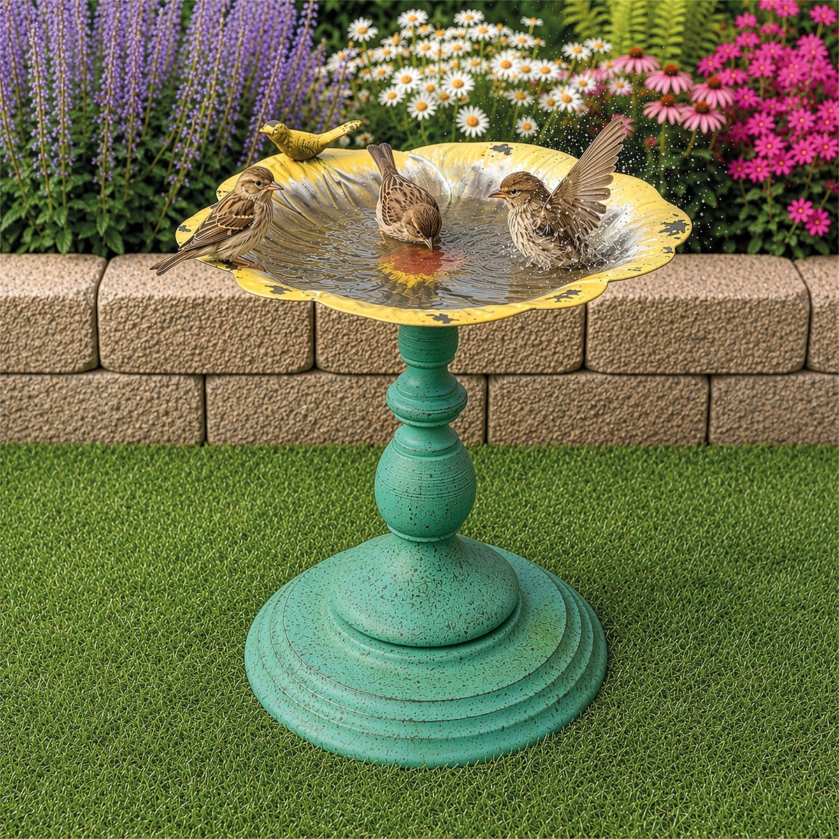 Yellow Flower Garden Bird Bath_Bird Baths