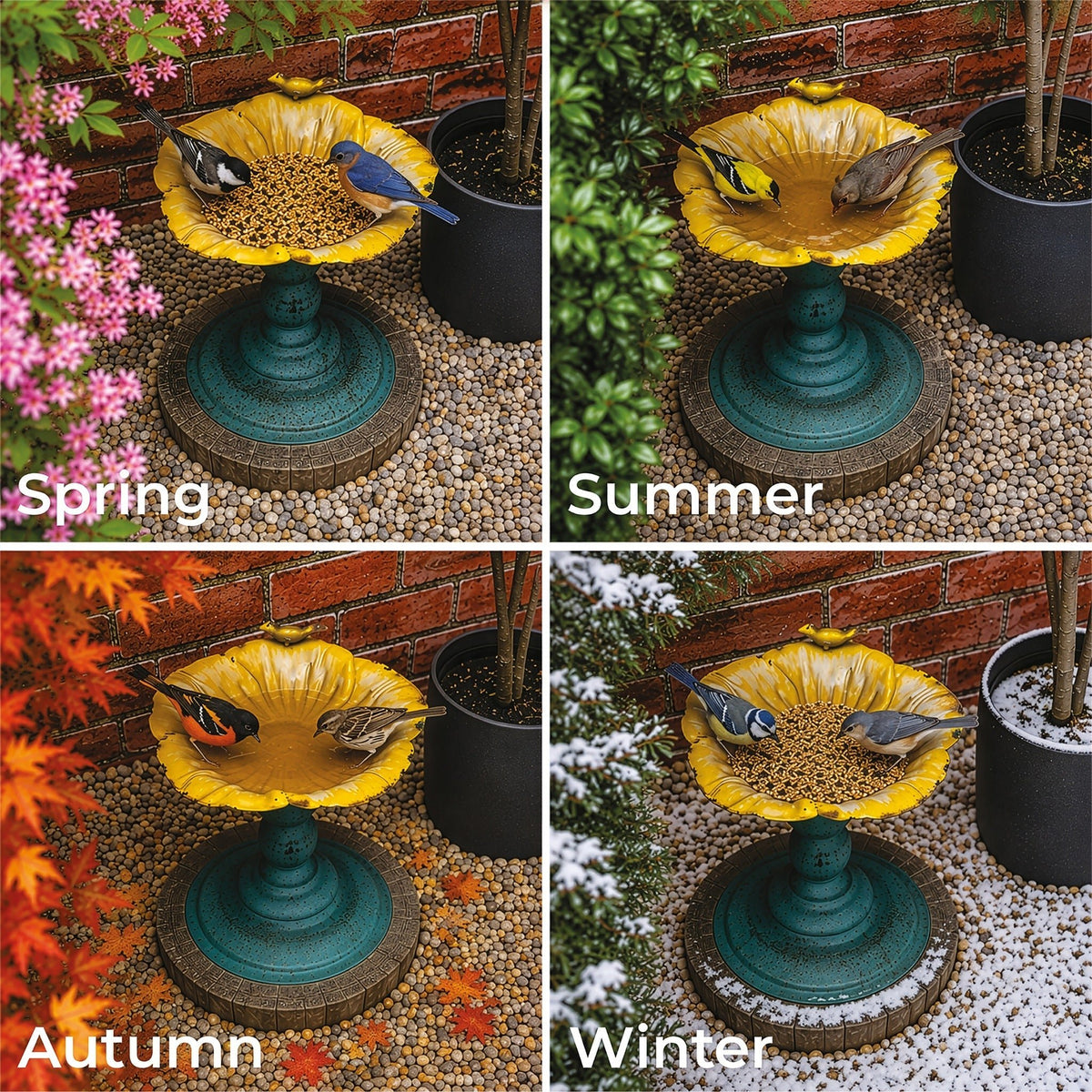 Yellow Flower Garden Bird Bath_Bird Baths