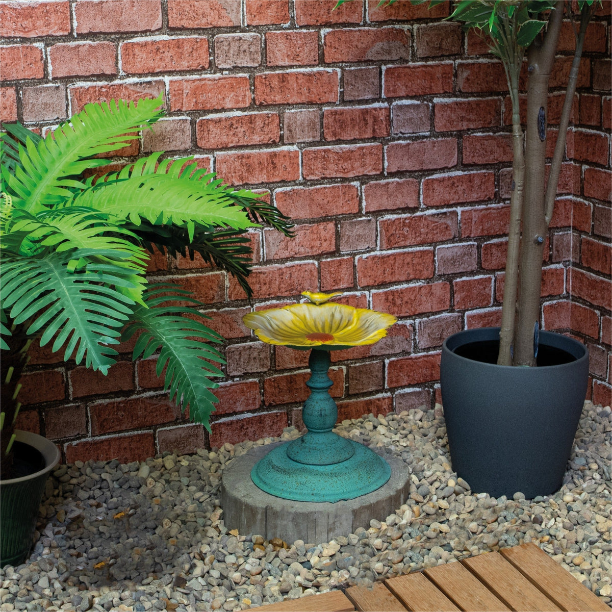 Yellow Flower Garden Bird Bath_Bird Baths