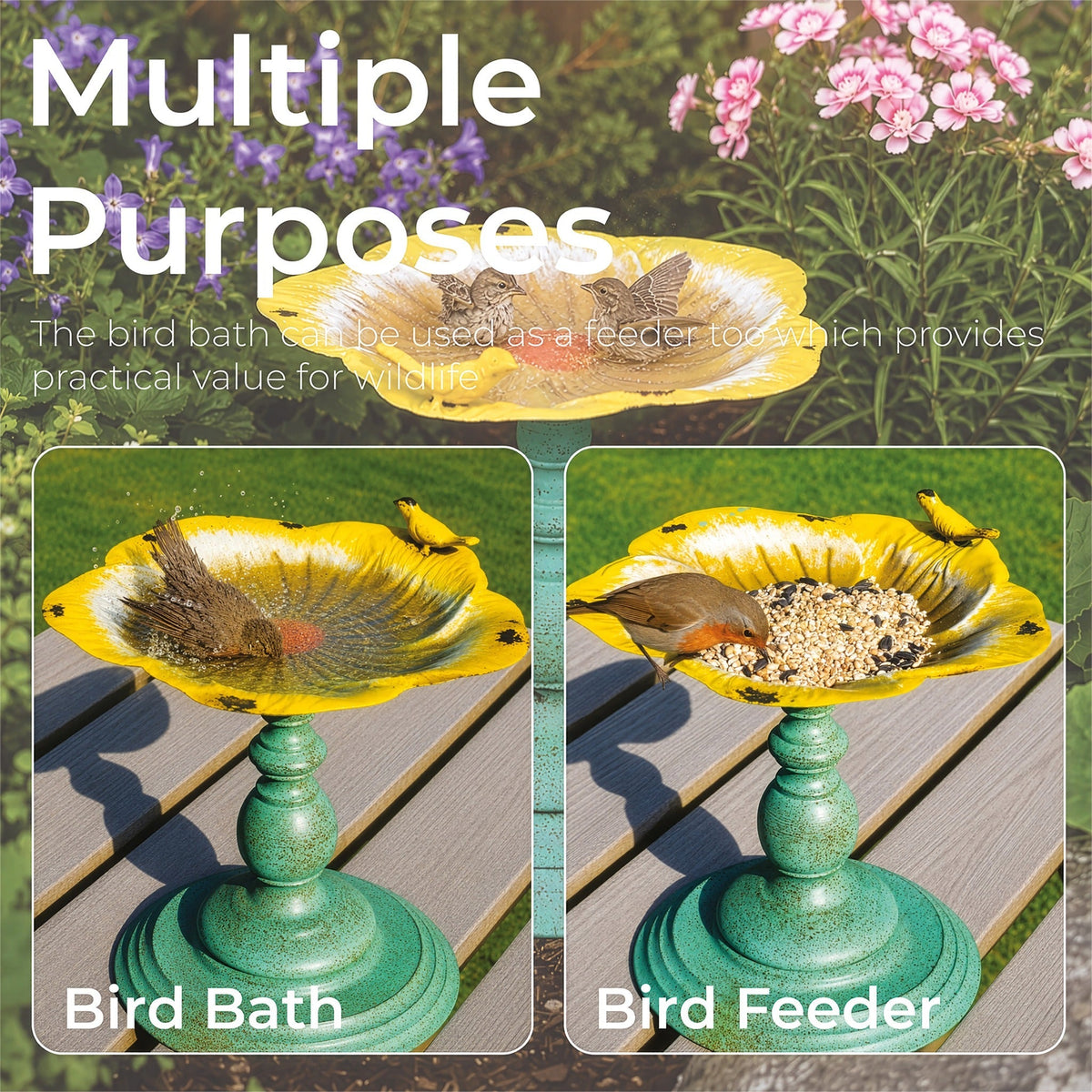 Yellow Flower Garden Bird Bath_Bird Baths