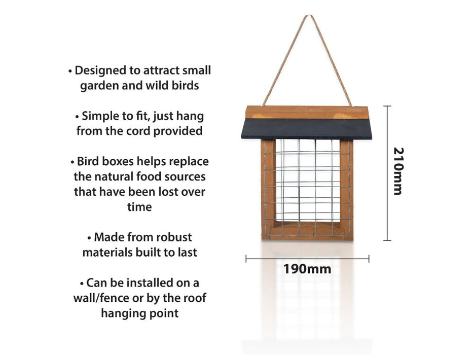 St Helens Home and Garden Wood Suet Bird Feeder With Slate Roof and Hanging Cord_Bird Feeders