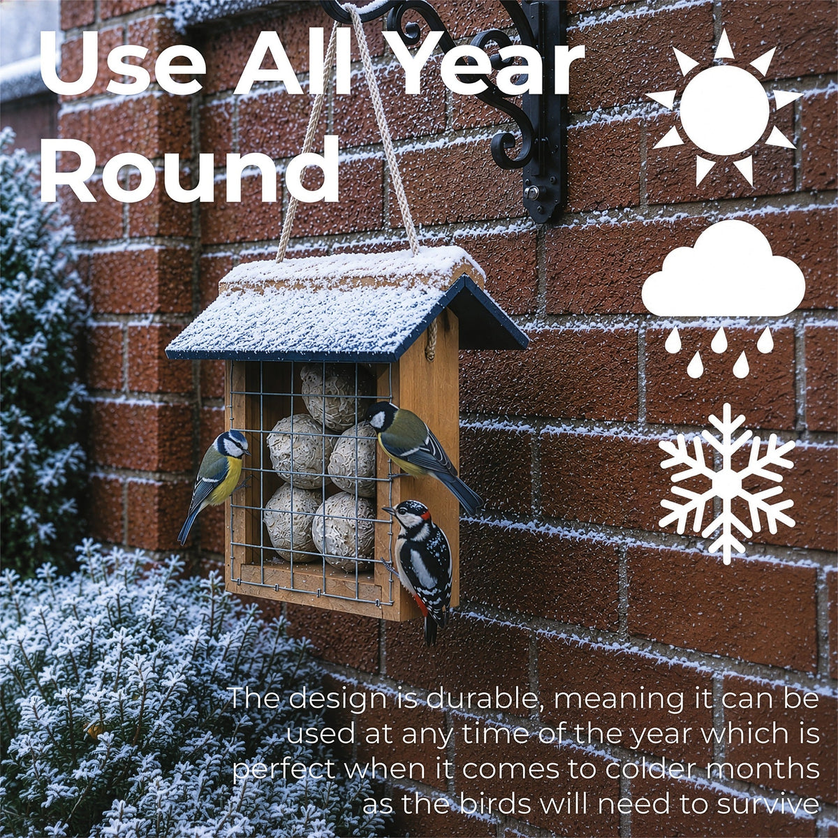 St Helens Home and Garden Wood Suet Bird Feeder With Slate Roof and Hanging Cord_Bird Feeders
