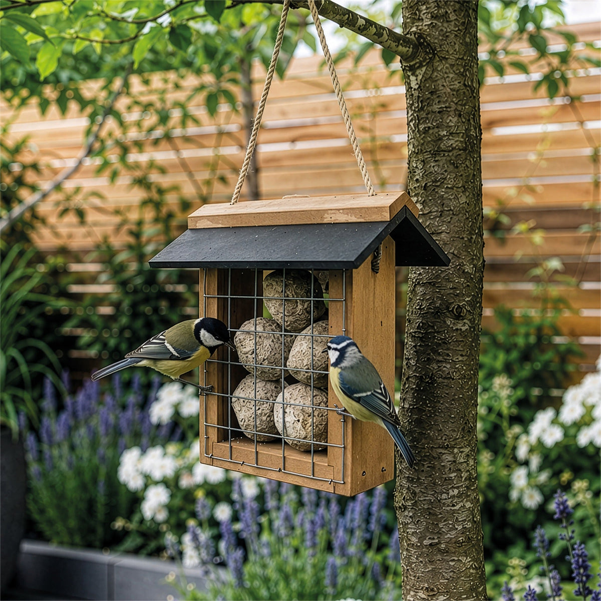 St Helens Home and Garden Wood Suet Bird Feeder With Slate Roof and Hanging Cord_Bird Feeders