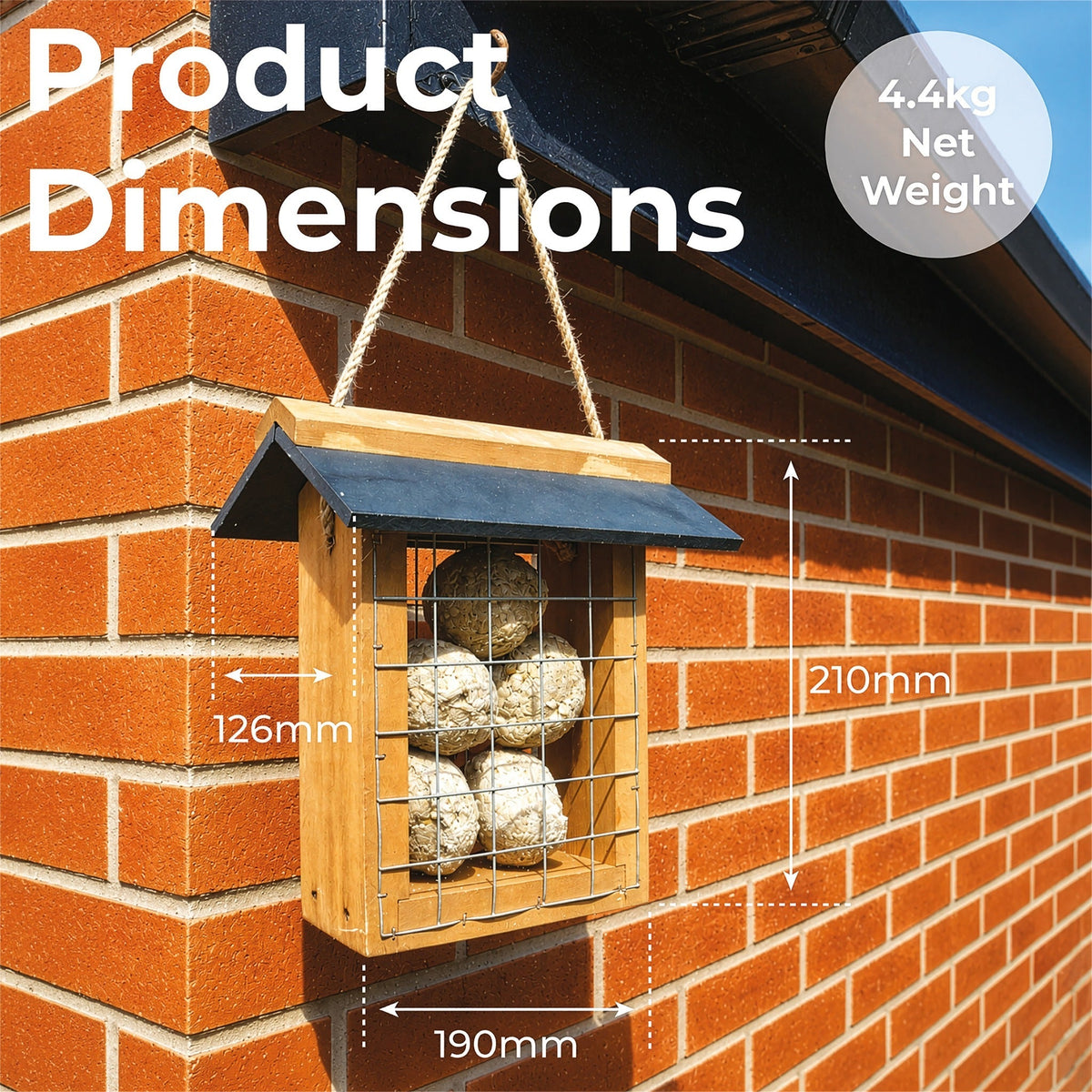St Helens Home and Garden Wood Suet Bird Feeder With Slate Roof and Hanging Cord_Bird Feeders