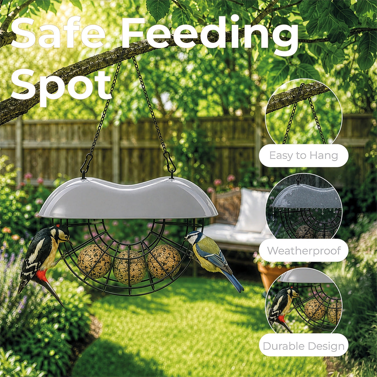 St Helens Home and Garden Wood Metal Suet Bird Feeder With Hanging Chain_Bird Feeders