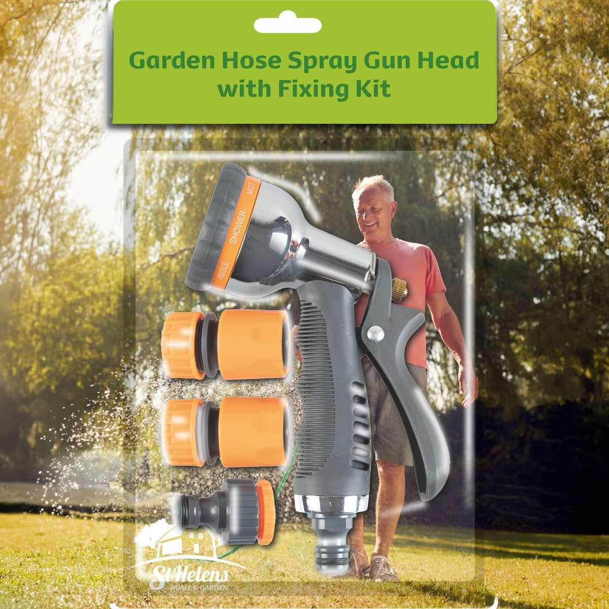 Chrome Garden Hose Spray Gun with Fixing Kit_Hoses & Accessories