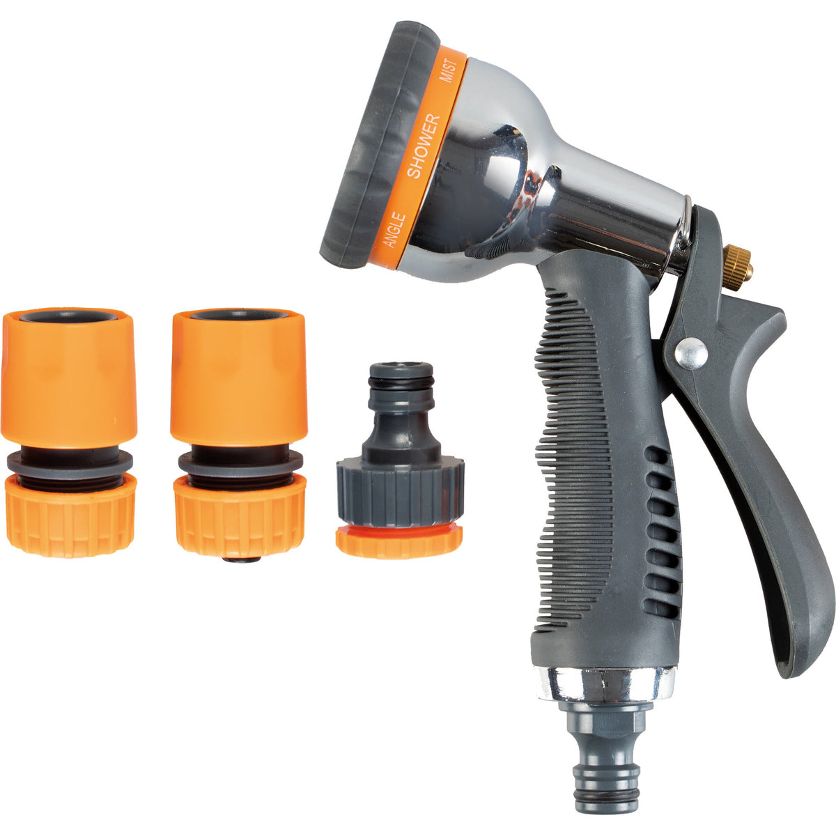 Chrome Garden Hose Spray Gun with Fixing Kit_Hoses & Accessories