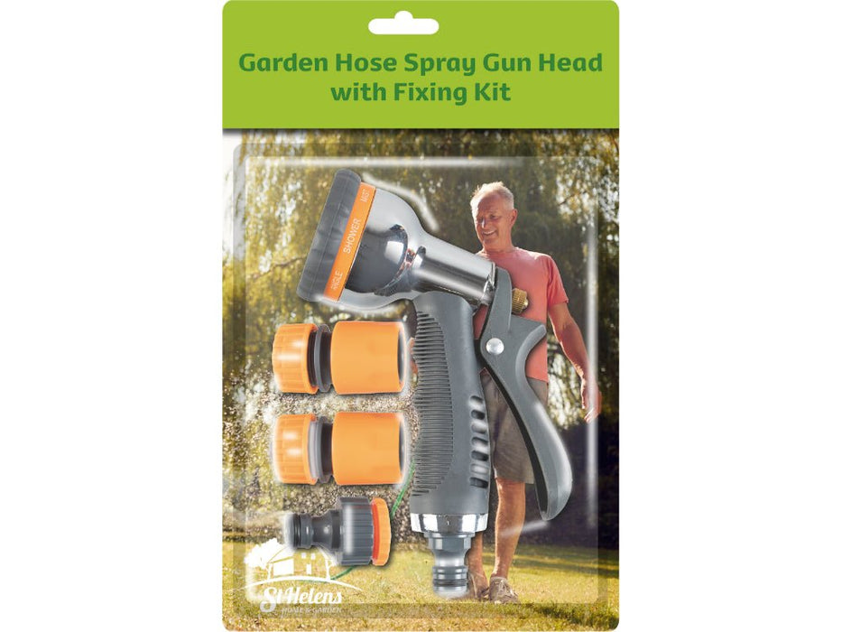 Garden Hose Chrome Spray Gun Head with Fixing Kit_Hoses & Accessories