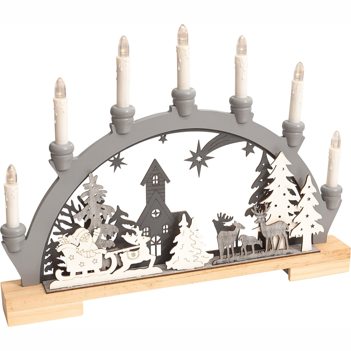 Xmas Haus Battery Powered Wooden Festive Candle Bridge_Indoor Christmas Decorations