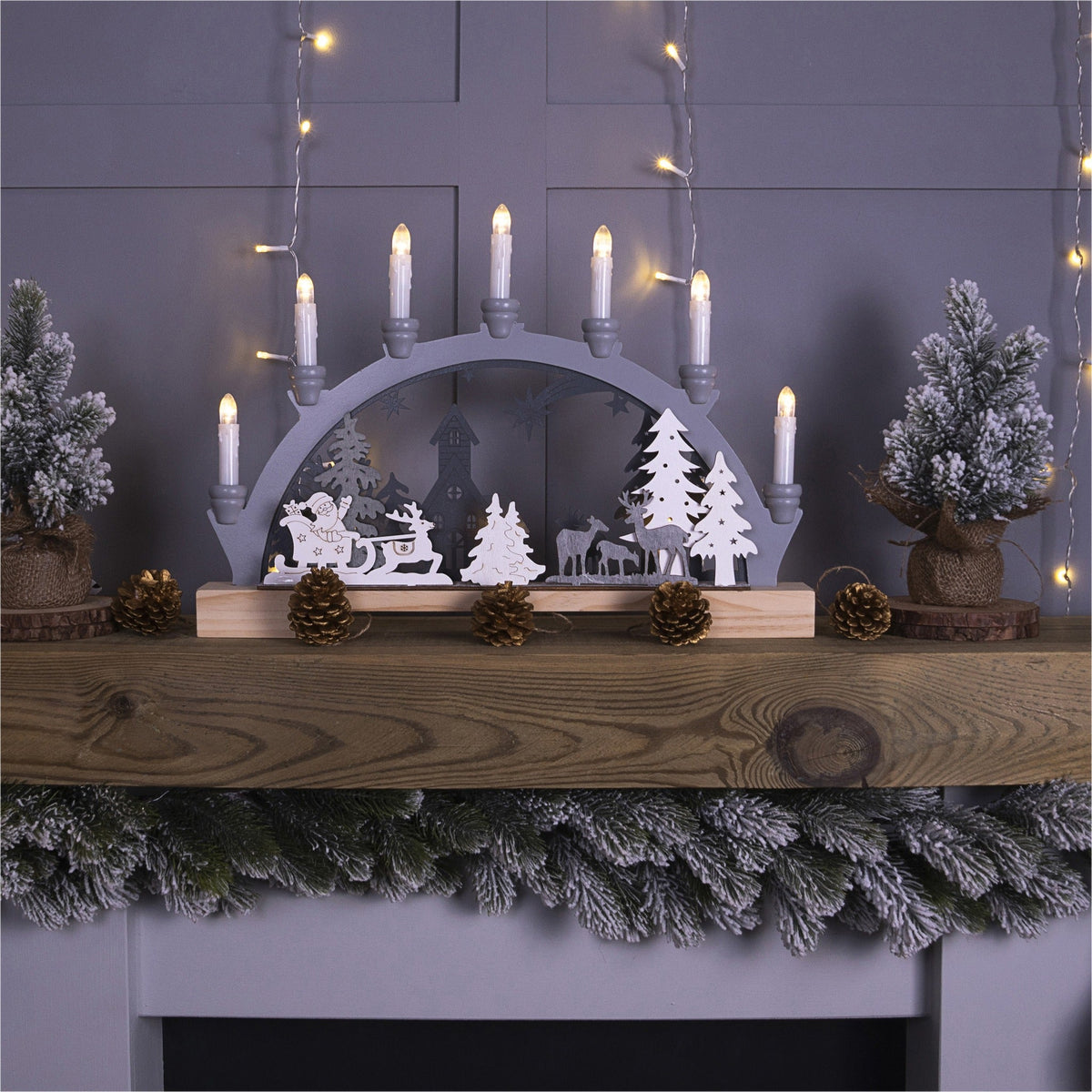 Xmas Haus Battery Powered Wooden Festive Candle Bridge_Indoor Christmas Decorations