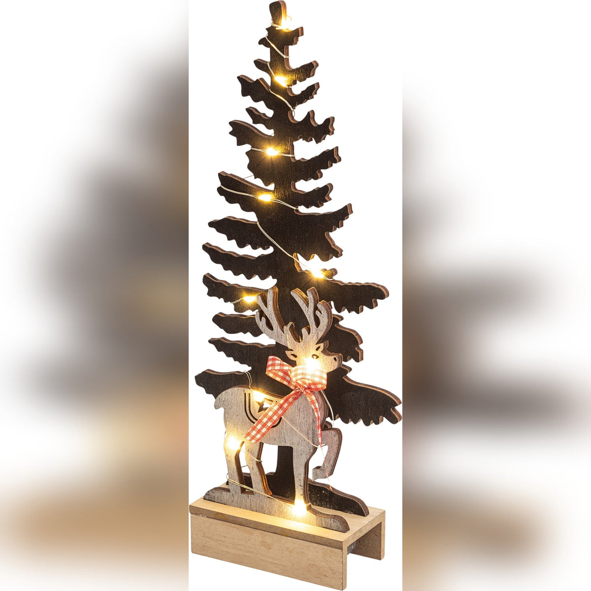 St Helens Home and Garden Battery Powered Wooden Christmas Tree Light Effect_Indoor Christmas Decorations