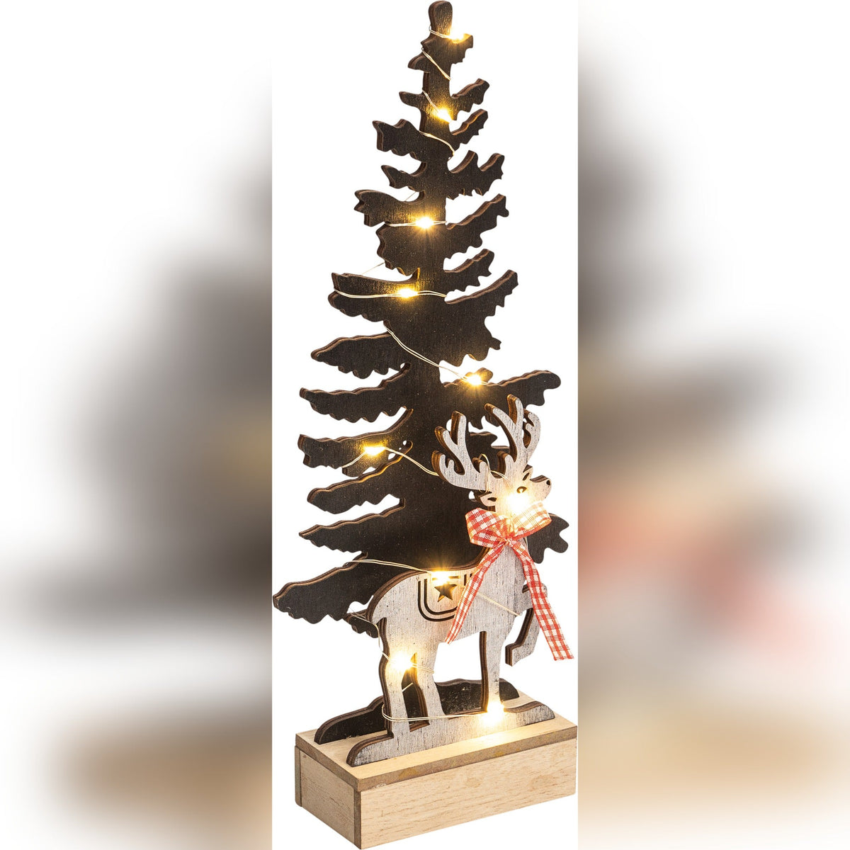 St Helens Home and Garden Battery Powered Wooden Christmas Tree Light Effect_Indoor Christmas Decorations